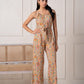 Juniper Multi Printed Abstract Viscose Jumpsuit With Belt - Swadesiicart