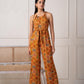 Juniper Mustard Printed Abstract Viscose Jumpsuit With Belt - Swadesiicart