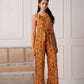 Juniper Mustard Printed Abstract Viscose Jumpsuit With Belt - Swadesiicart