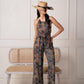 Juniper Navy Printed Abstract Viscose Jumpsuit With Belt - Swadesiicart