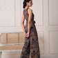 Juniper Navy Printed Abstract Viscose Jumpsuit With Belt - Swadesiicart