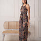 Juniper Navy Printed Abstract Viscose Jumpsuit With Belt - Swadesiicart
