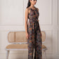 Juniper Navy Printed Abstract Viscose Jumpsuit With Belt - Swadesiicart