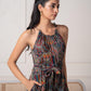 Juniper Navy Printed Abstract Viscose Jumpsuit With Belt - Swadesiicart