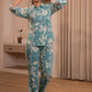 Juniper Teal Floral Printed Co-Ord Set With Button Details - Swadesiicart
