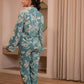 Juniper Teal Floral Printed Co-Ord Set With Button Details - Swadesiicart