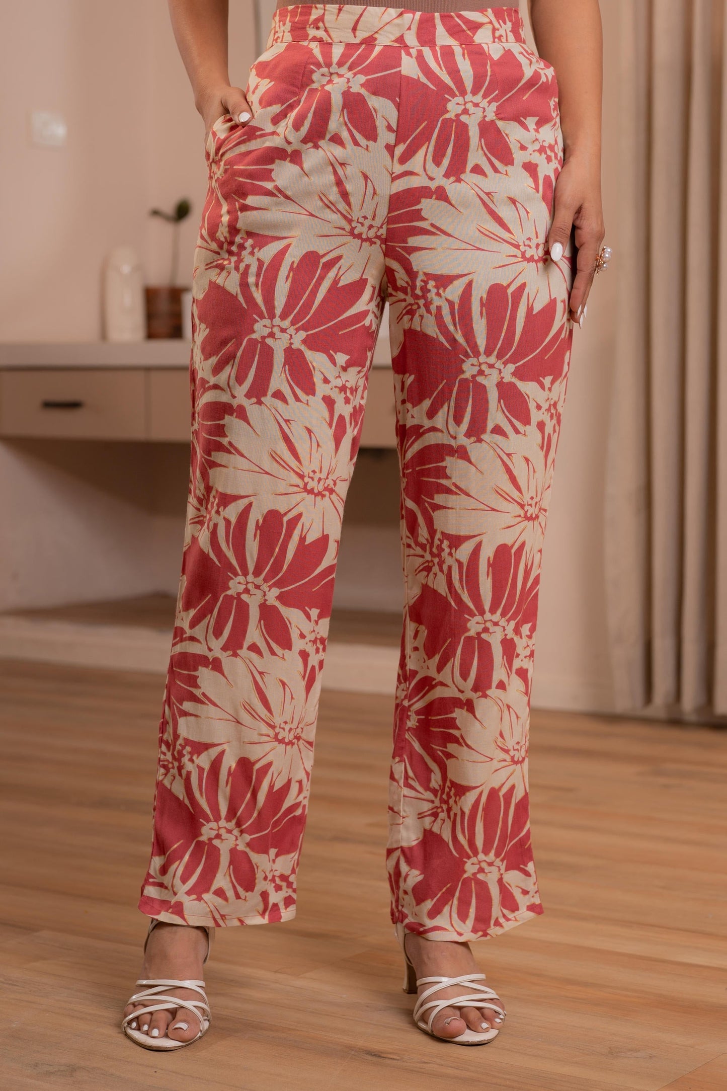 Juniper Dusty Pink Floral Printed Co-Ord Set With Button Details - Swadesiicart