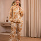 Juniper Brown Floral Printed Co-Ord Set With Button Details - Swadesiicart