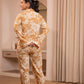 Juniper Brown Floral Printed Co-Ord Set With Button Details - Swadesiicart