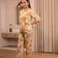 Juniper Brown Floral Printed Co-Ord Set With Button Details - Swadesiicart