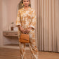 Juniper Brown Floral Printed Co-Ord Set With Button Details - Swadesiicart