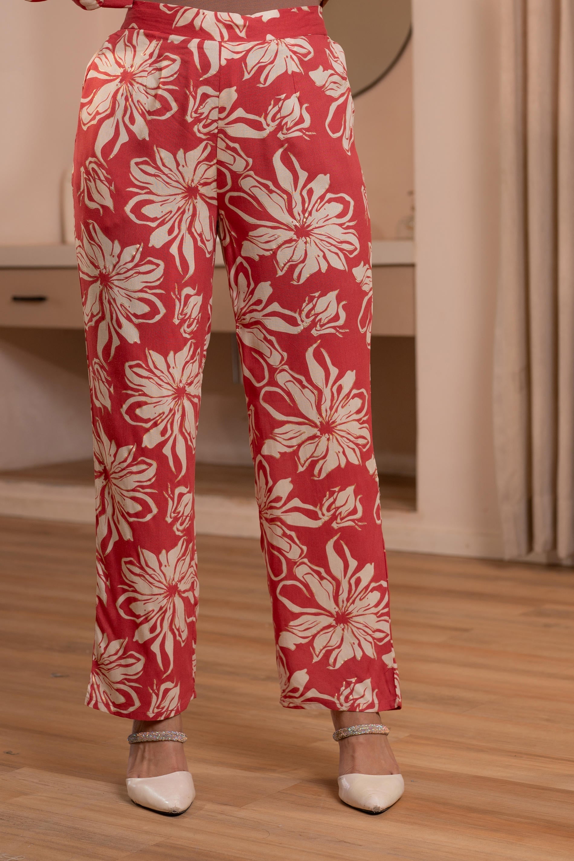 Juniper Dusty Pink Floral Printed Co-Ord Set With Button Details - Swadesiicart