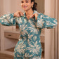 Juniper Mint Floral Printed Co-Ord Set With Button Details - Swadesiicart