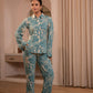 Juniper Mint Floral Printed Co-Ord Set With Button Details - Swadesiicart