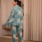 Juniper Mint Floral Printed Co-Ord Set With Button Details - Swadesiicart