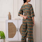 Juniper Green Floral Printed Viscose Jumpsuit With Belt - Swadesiicart