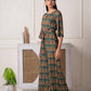 Juniper Green Floral Printed Viscose Jumpsuit With Belt - Swadesiicart