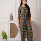 Juniper Green Floral Printed Viscose Jumpsuit With Belt - Swadesiicart