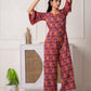 Juniper Red Floral Printed Viscose Jumpsuit With Belt - Swadesiicart