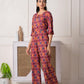Juniper Red Floral Printed Viscose Jumpsuit With Belt - Swadesiicart