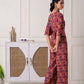 Juniper Red Floral Printed Viscose Jumpsuit With Belt - Swadesiicart