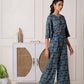 Juniper Teal Floral Printed Viscose Jumpsuit With Belt - Swadesiicart