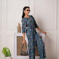 Juniper Teal Floral Printed Viscose Jumpsuit With Belt - Swadesiicart
