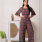 Juniper Wine Floral Printed Viscose Jumpsuit With Belt - Swadesiicart