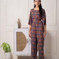 Juniper Wine Floral Printed Viscose Jumpsuit With Belt - Swadesiicart