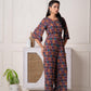 Juniper Wine Floral Printed Viscose Jumpsuit With Belt - Swadesiicart