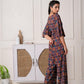 Juniper Wine Floral Printed Viscose Jumpsuit With Belt - Swadesiicart