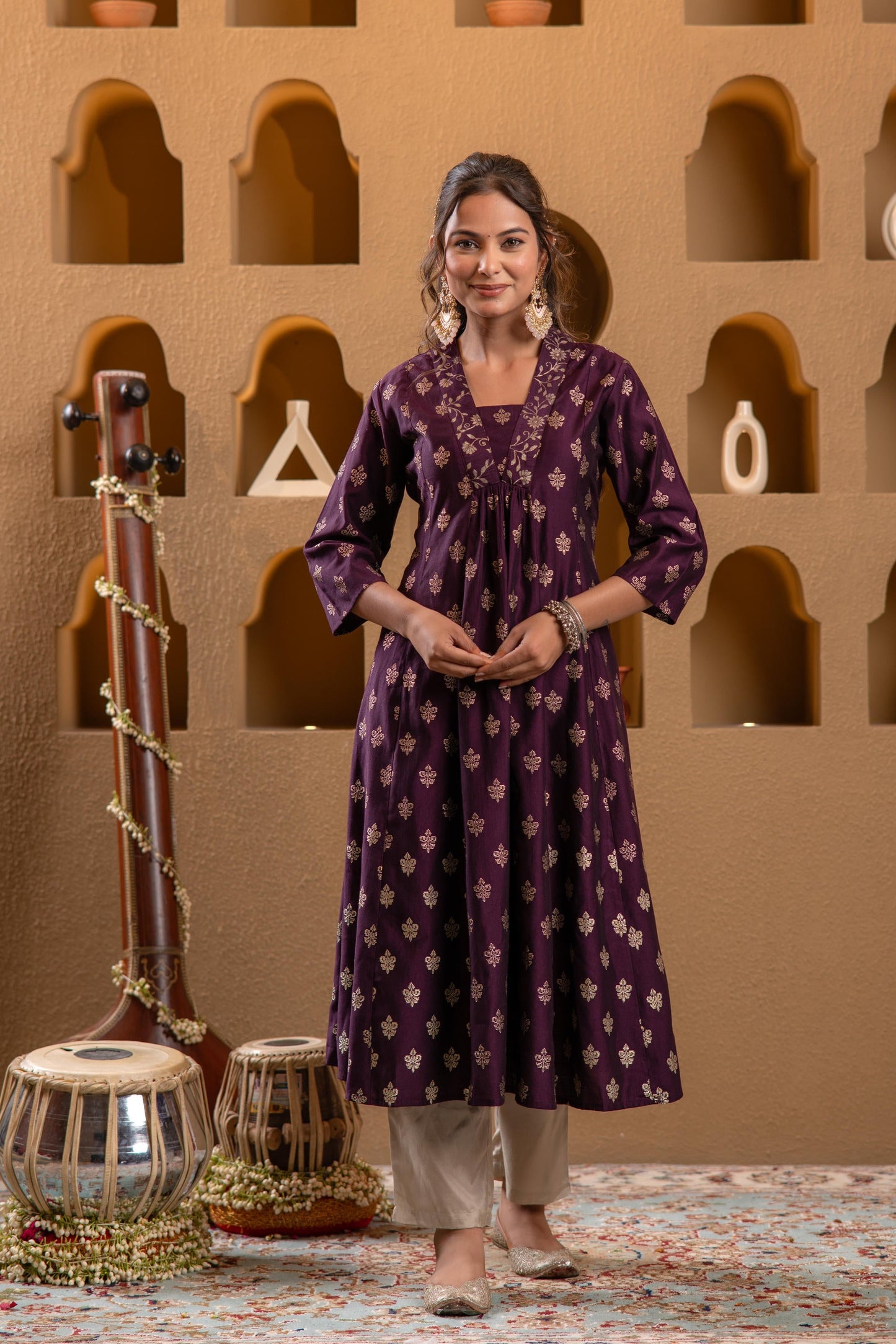 Juniper Purple Gold-Printed Anarkali Kurta - Swadesiicart