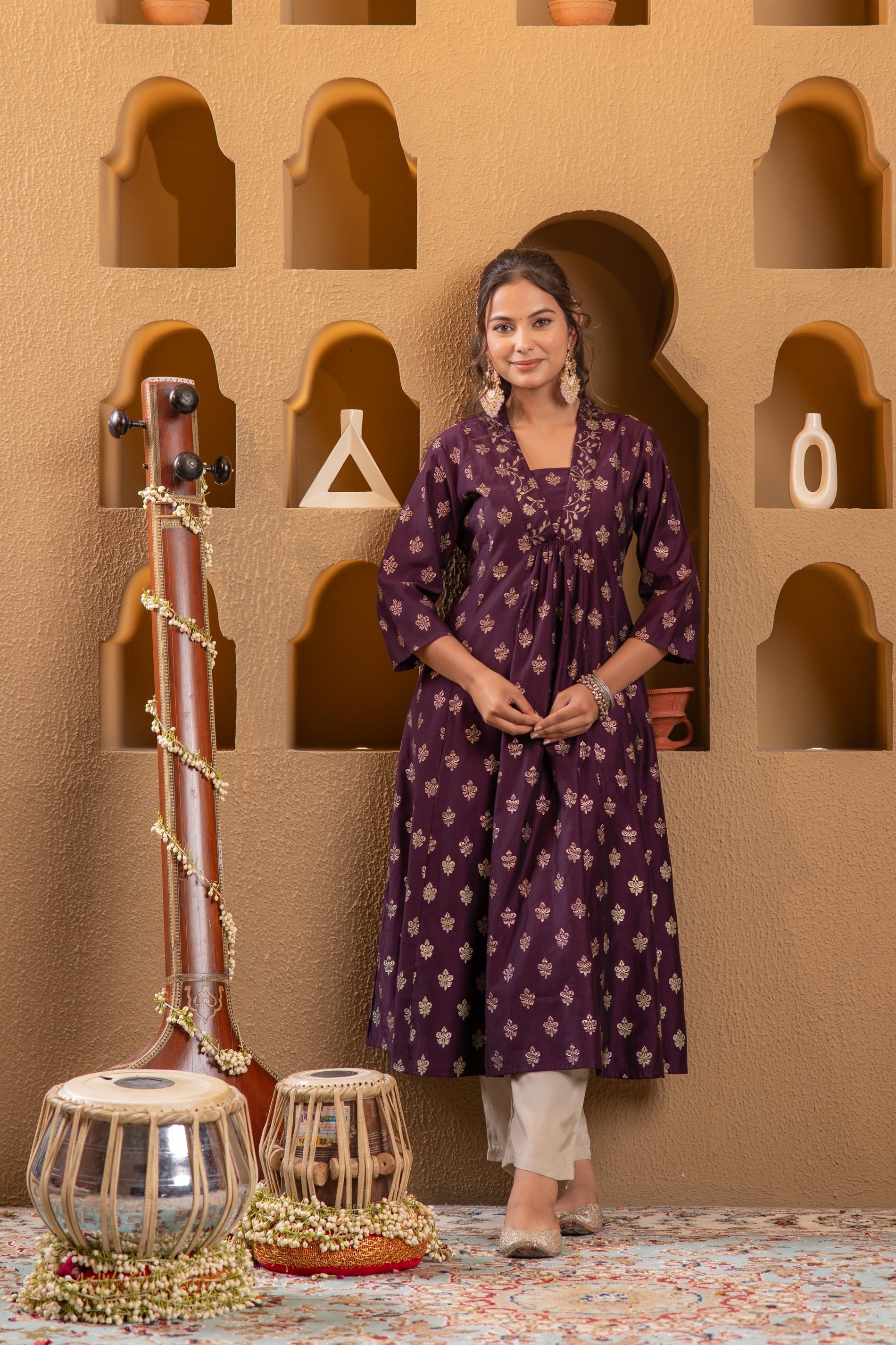 Juniper Purple Gold-Printed Anarkali Kurta - Swadesiicart