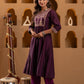 Juniper Wine Embroidered Yoke Kurta - Swadesiicart