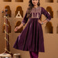 Juniper Wine Embroidered Yoke Kurta - Swadesiicart