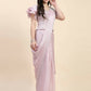 Light Pink Silk Satin Sequence Work Ready to Wear Saree with stitched Blouse - Nirvana | Swadesiicart