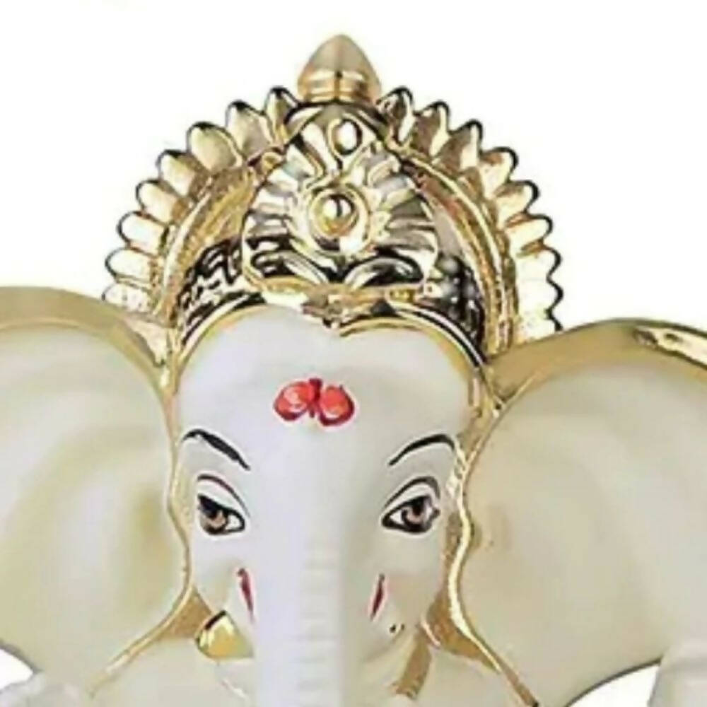 Tamas Gaj Karna Ganesh Idol | Off White & Gold | Brass Pooja Decor - Swadesiicart