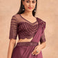Wine Satin Embroidered Ready To Wear Saree With Unstitched Blouse Piece - Nandika | Swadesiicart
