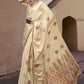 Buttermilk Beige Pure Satin Zari Weaving Wedding Festive Saree - Emponline | Swadesiicart