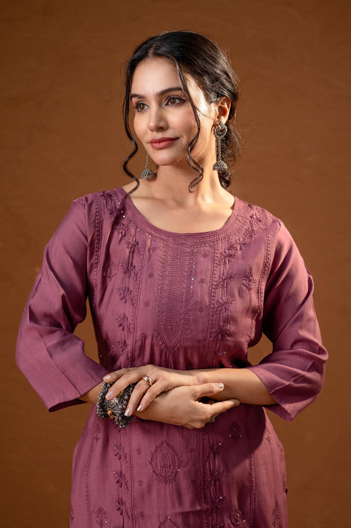 Juniper Dusty Pink Embroidered Kurta - Swadesiicart