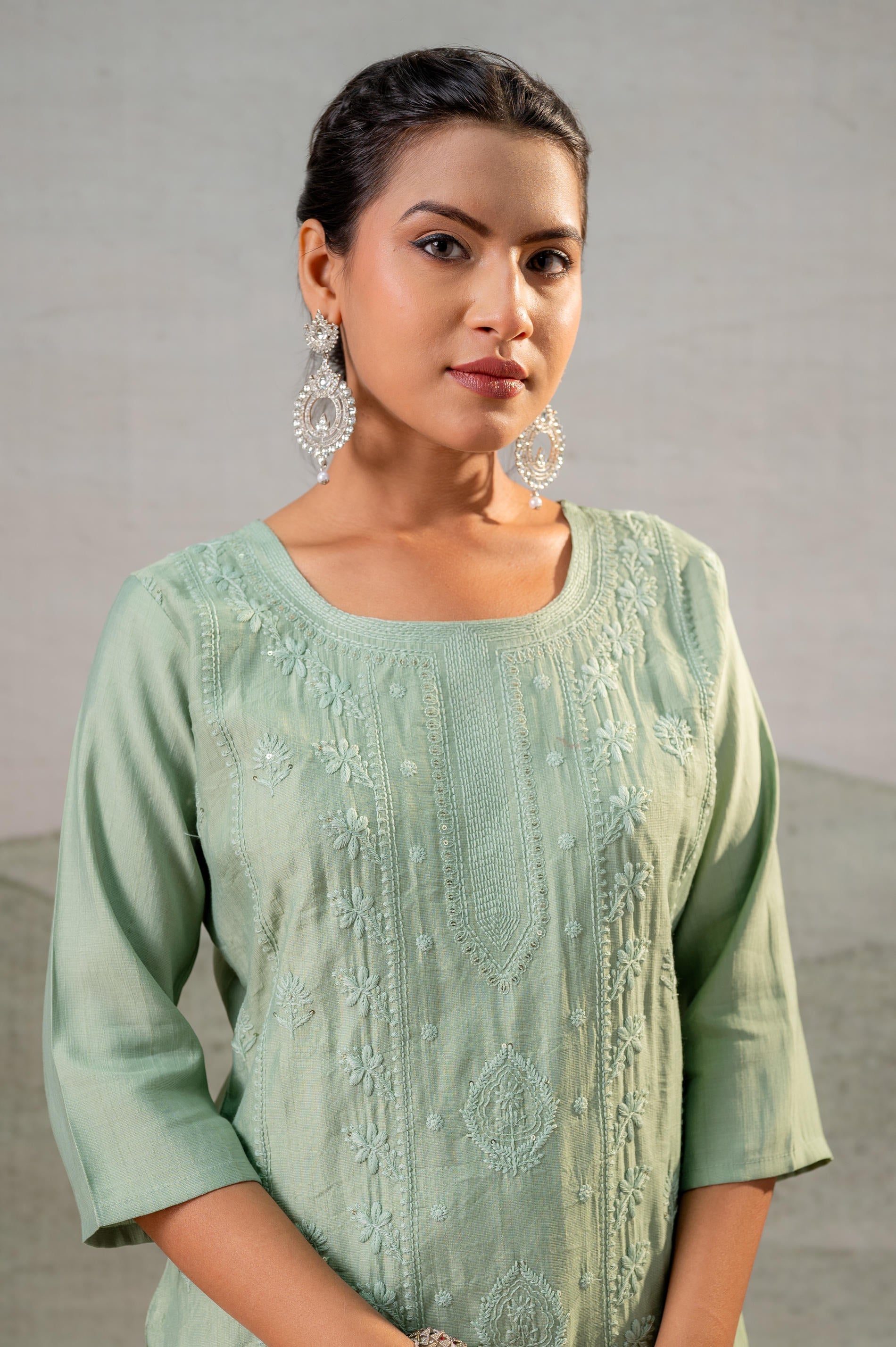 Juniper Pista Green Embroidered Kurta - Swadesiicart