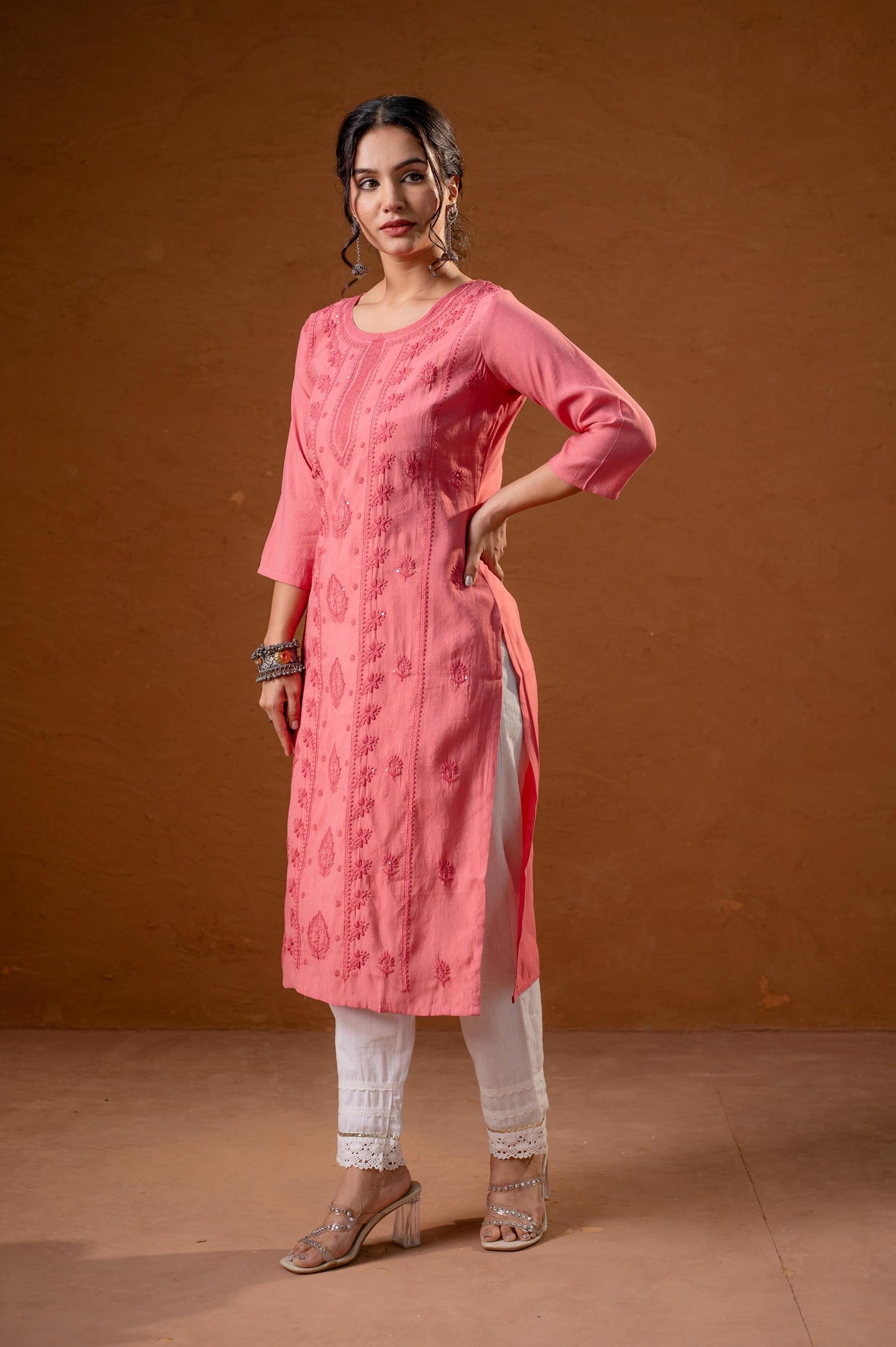 Juniper Rose Gold Embroidered Kurta - Swadesiicart