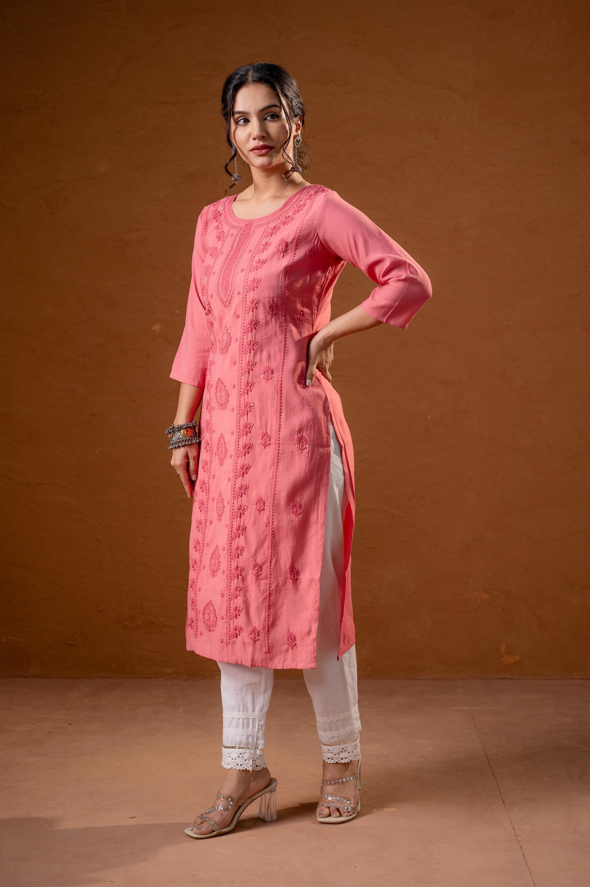 Juniper Rose Gold Embroidered Kurta - Swadesiicart