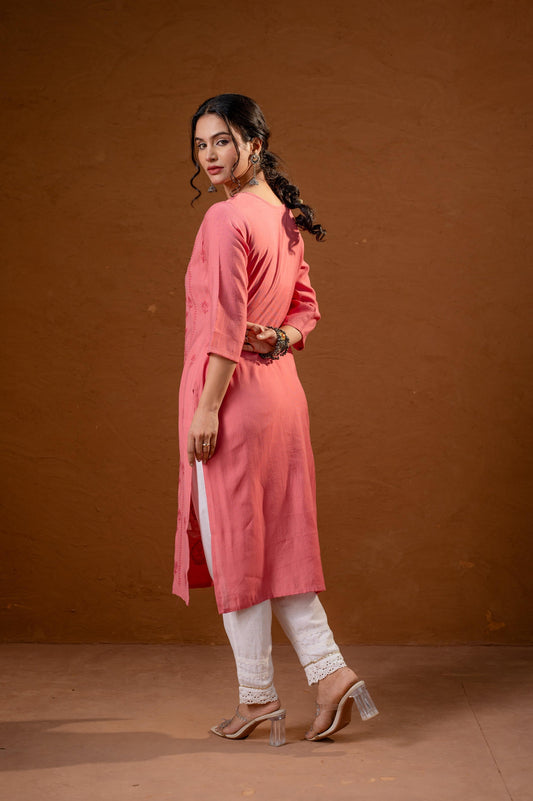Juniper Rose Gold Embroidered Kurta - Swadesiicart