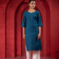Juniper Teal Embroidered Kurta - Swadesiicart