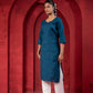 Juniper Teal Embroidered Kurta - Swadesiicart