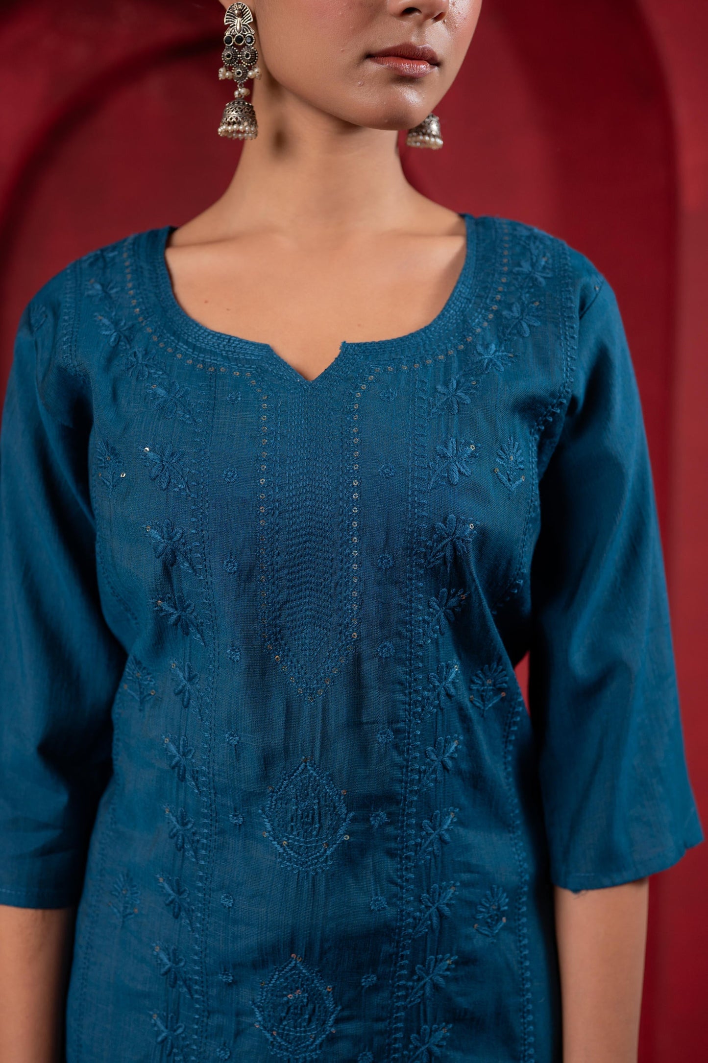 Juniper Teal Embroidered Kurta - Swadesiicart