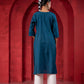 Juniper Teal Embroidered Kurta - Swadesiicart