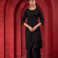 Juniper Black Tonal Sequin Embellished Straight Kurta Set - Swadesiicart