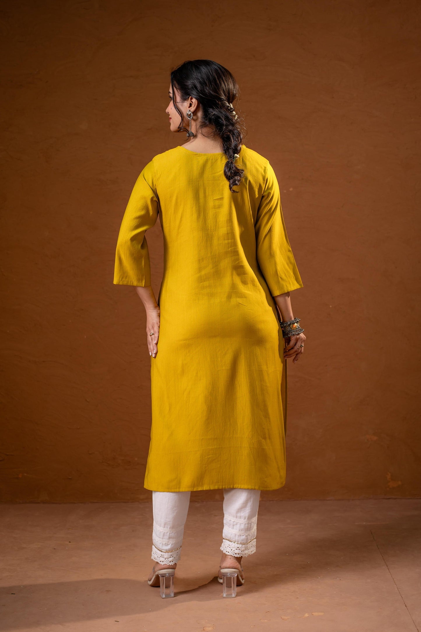 Juniper Mustard Tonal Sequin Embellished Straight Kurta Set - Swadesiicart